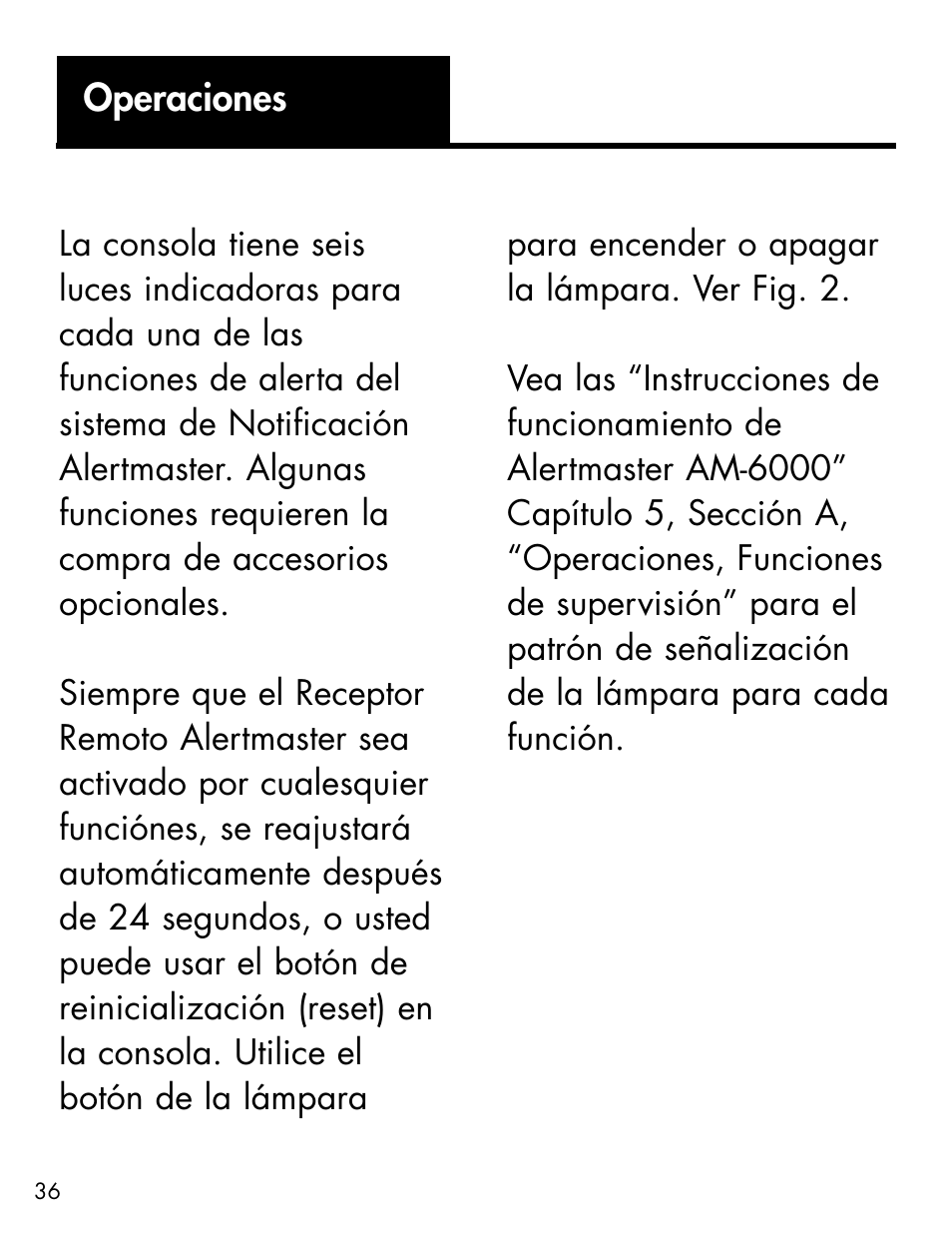 Operaciones | Ameriphone ALERTMASTER AM-RX2 User Manual | Page 39 / 83