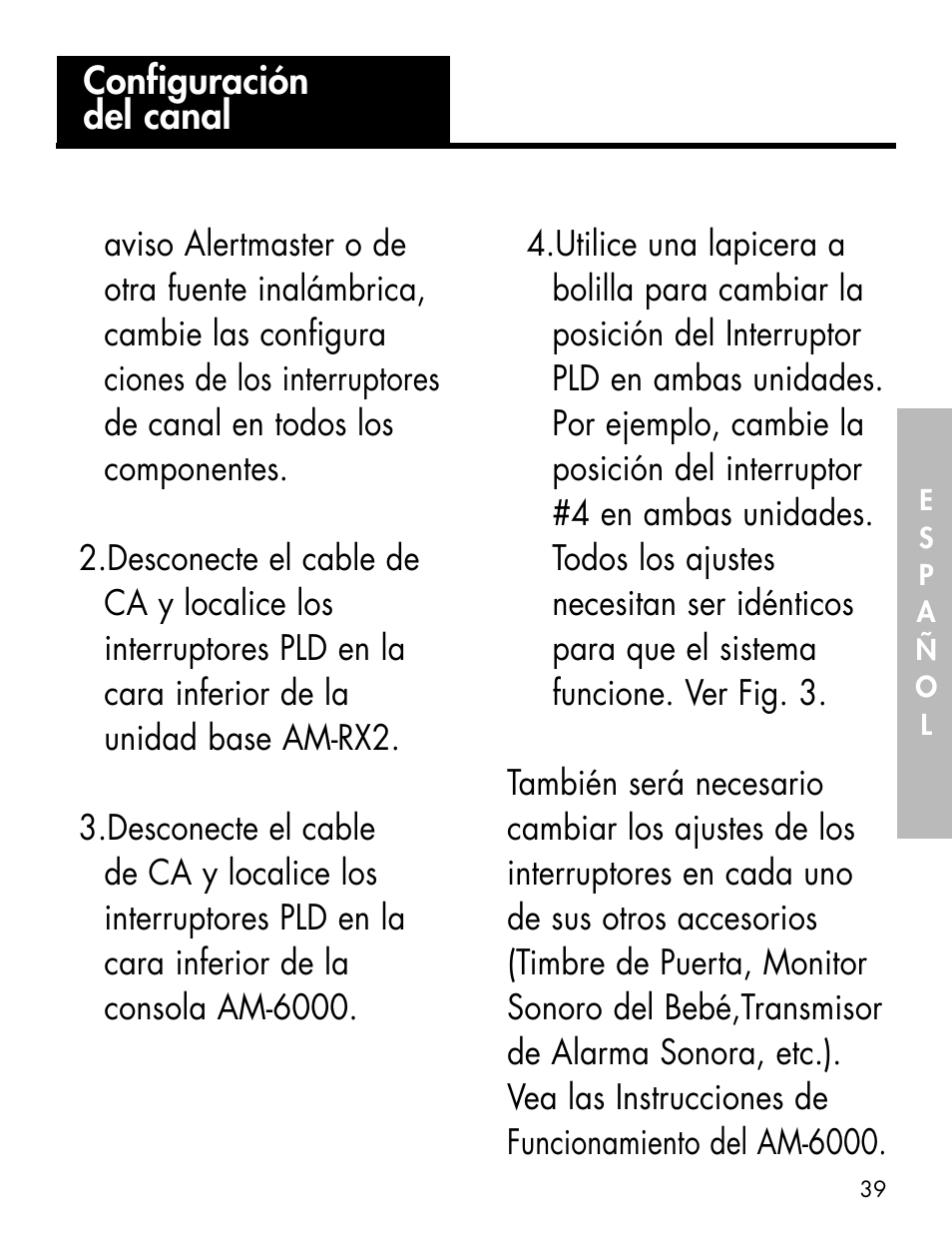 Configuración del canal | Ameriphone ALERTMASTER AM-RX2 User Manual | Page 42 / 83