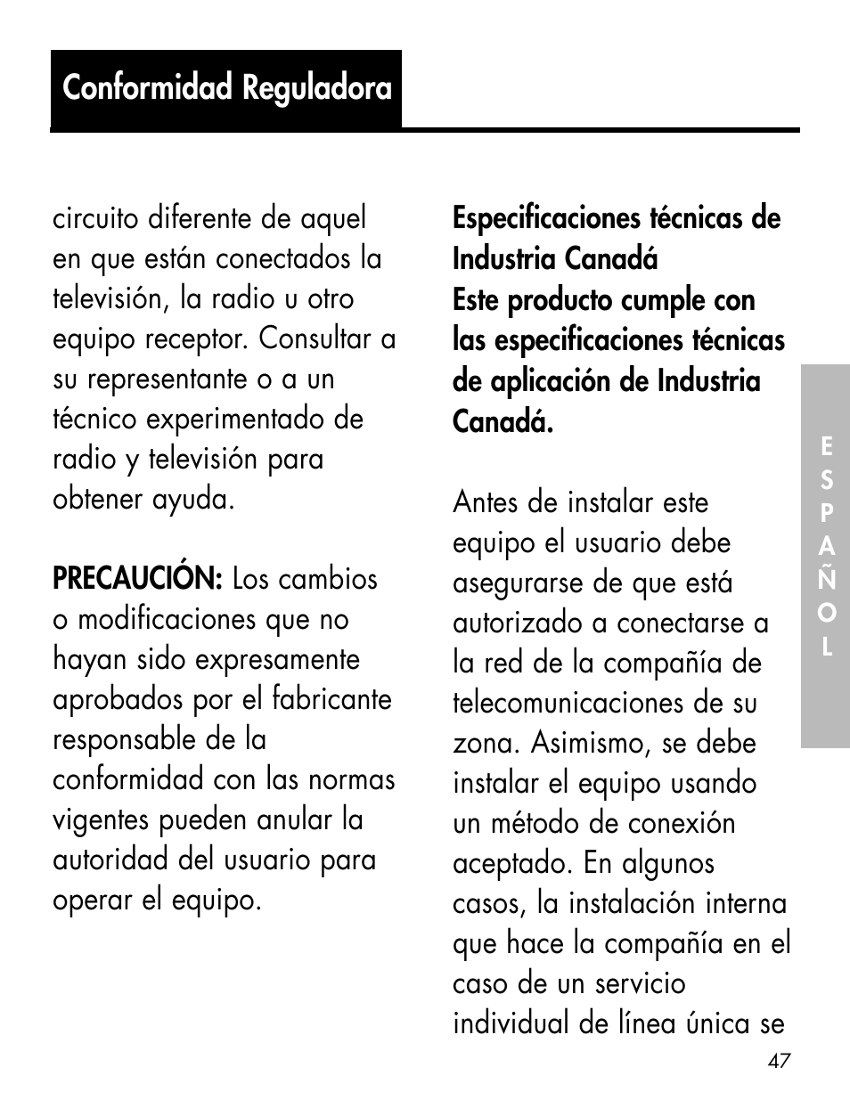 Conformidad reguladora | Ameriphone ALERTMASTER AM-RX2 User Manual | Page 50 / 83