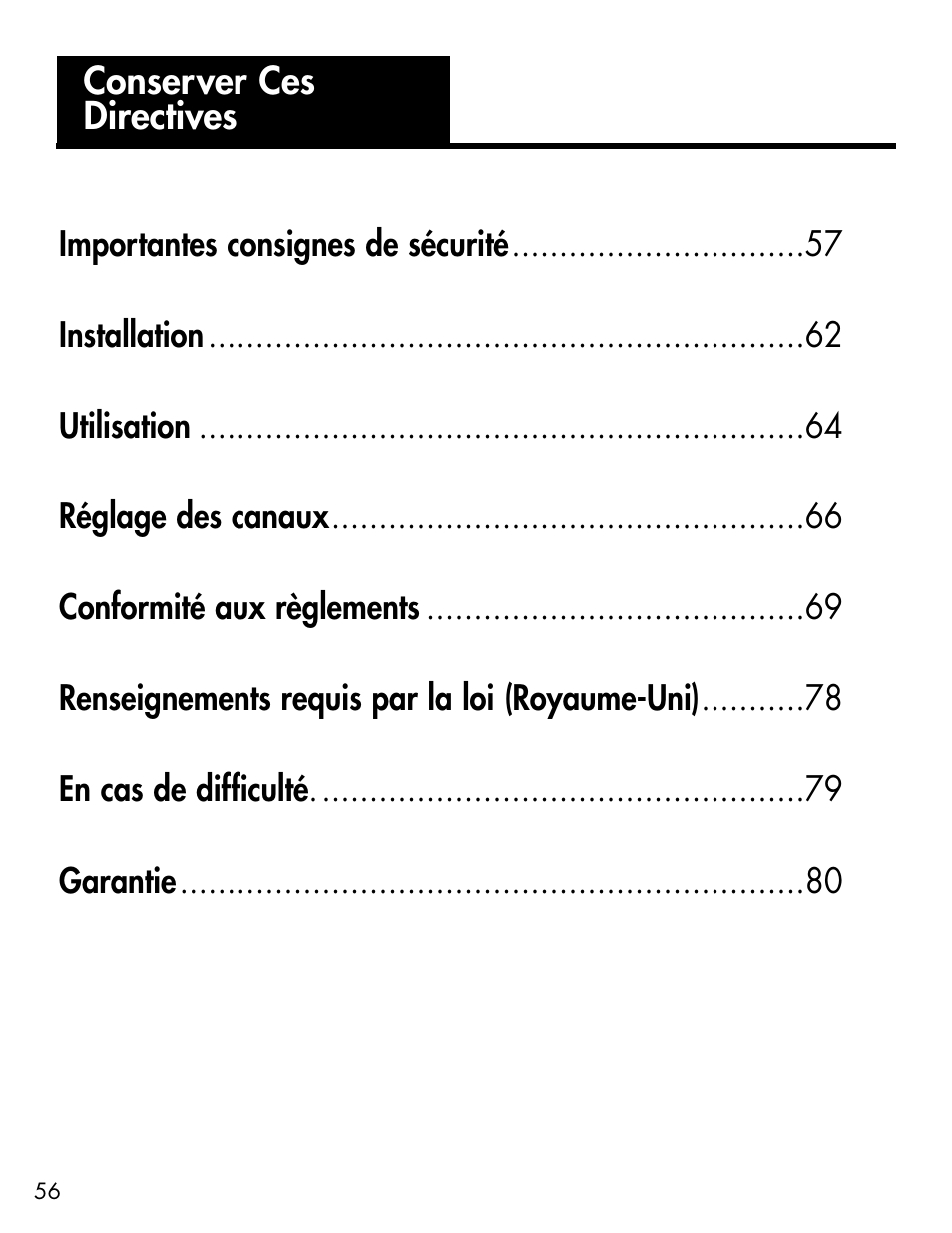 Conserver ces directives | Ameriphone ALERTMASTER AM-RX2 User Manual | Page 59 / 83