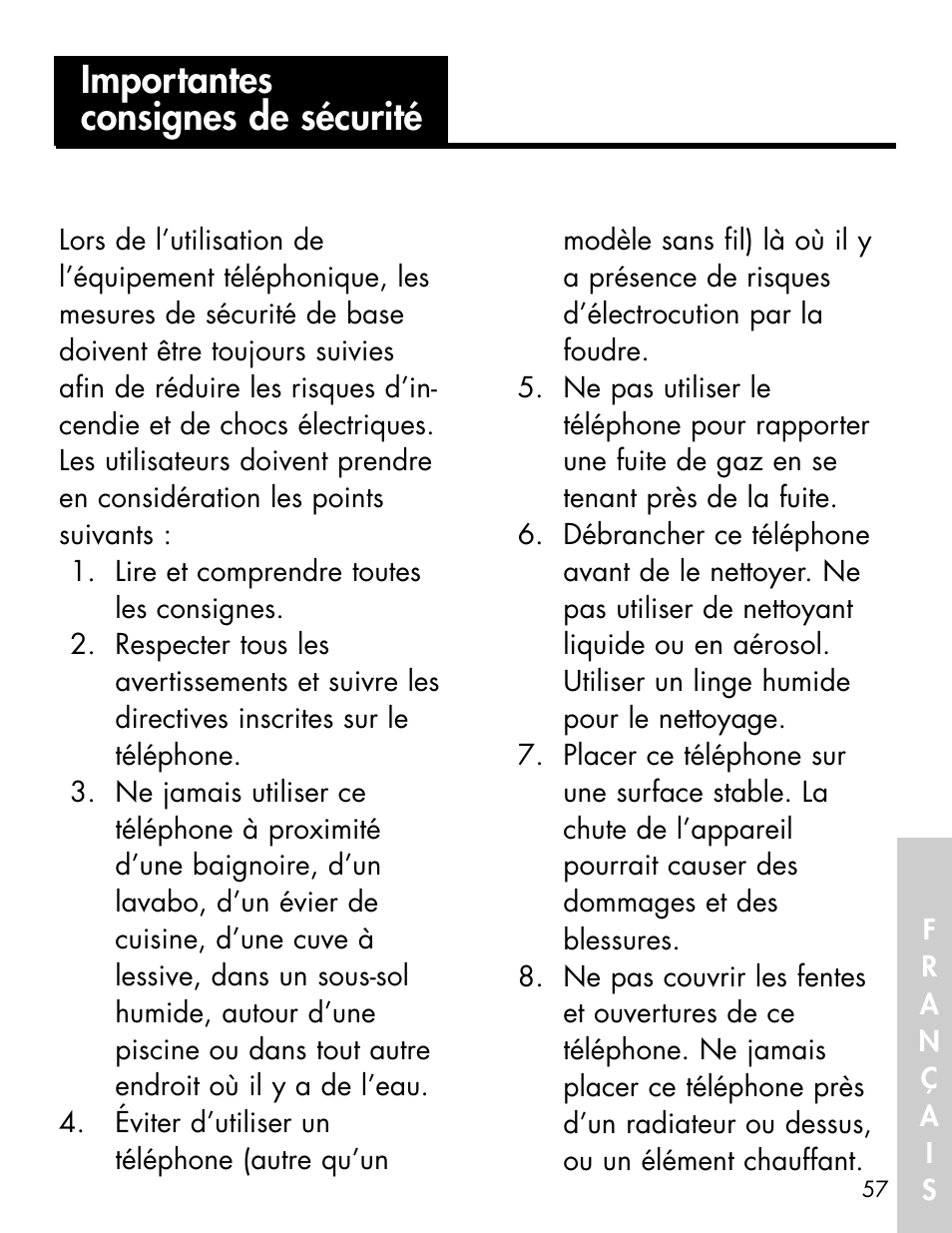 Importantes consignes de sécurité | Ameriphone ALERTMASTER AM-RX2 User Manual | Page 60 / 83