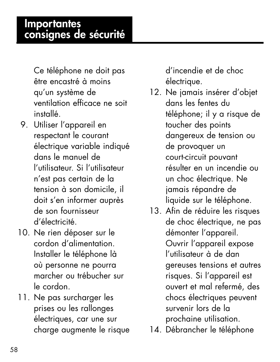 Importantes consignes de sécurité | Ameriphone ALERTMASTER AM-RX2 User Manual | Page 61 / 83