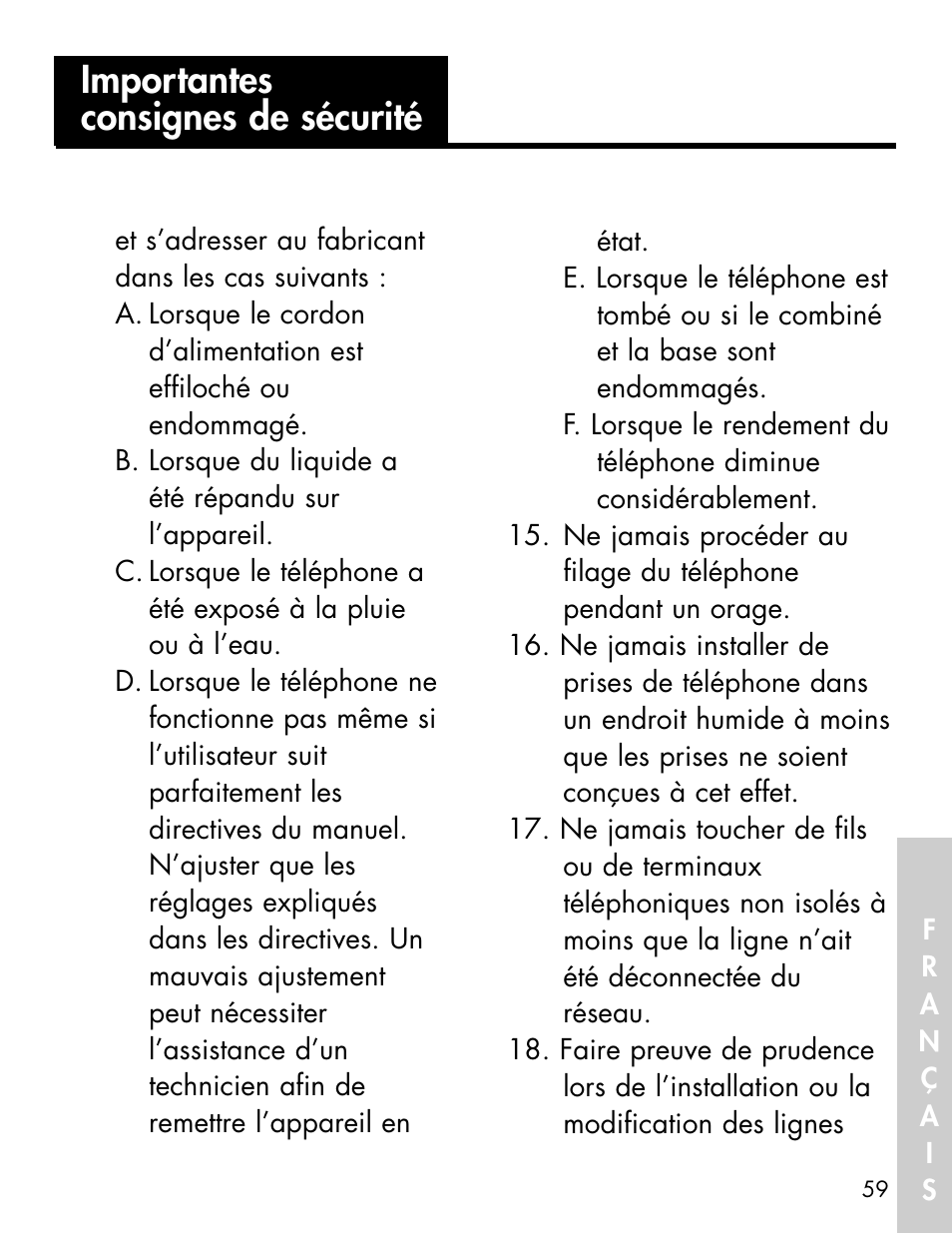 Importantes consignes de sécurité | Ameriphone ALERTMASTER AM-RX2 User Manual | Page 62 / 83