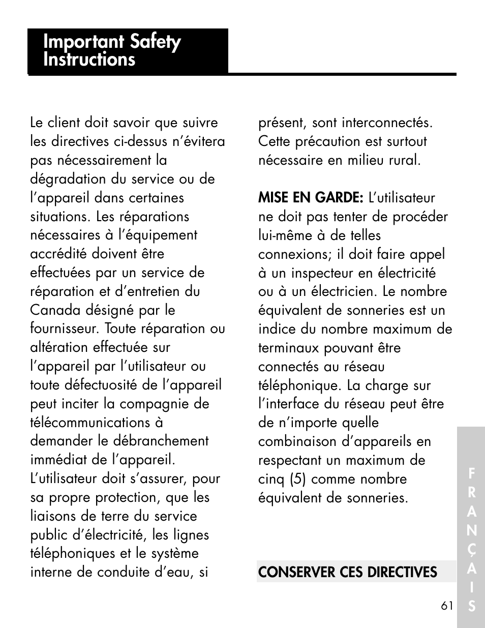Important safety instructions | Ameriphone ALERTMASTER AM-RX2 User Manual | Page 64 / 83