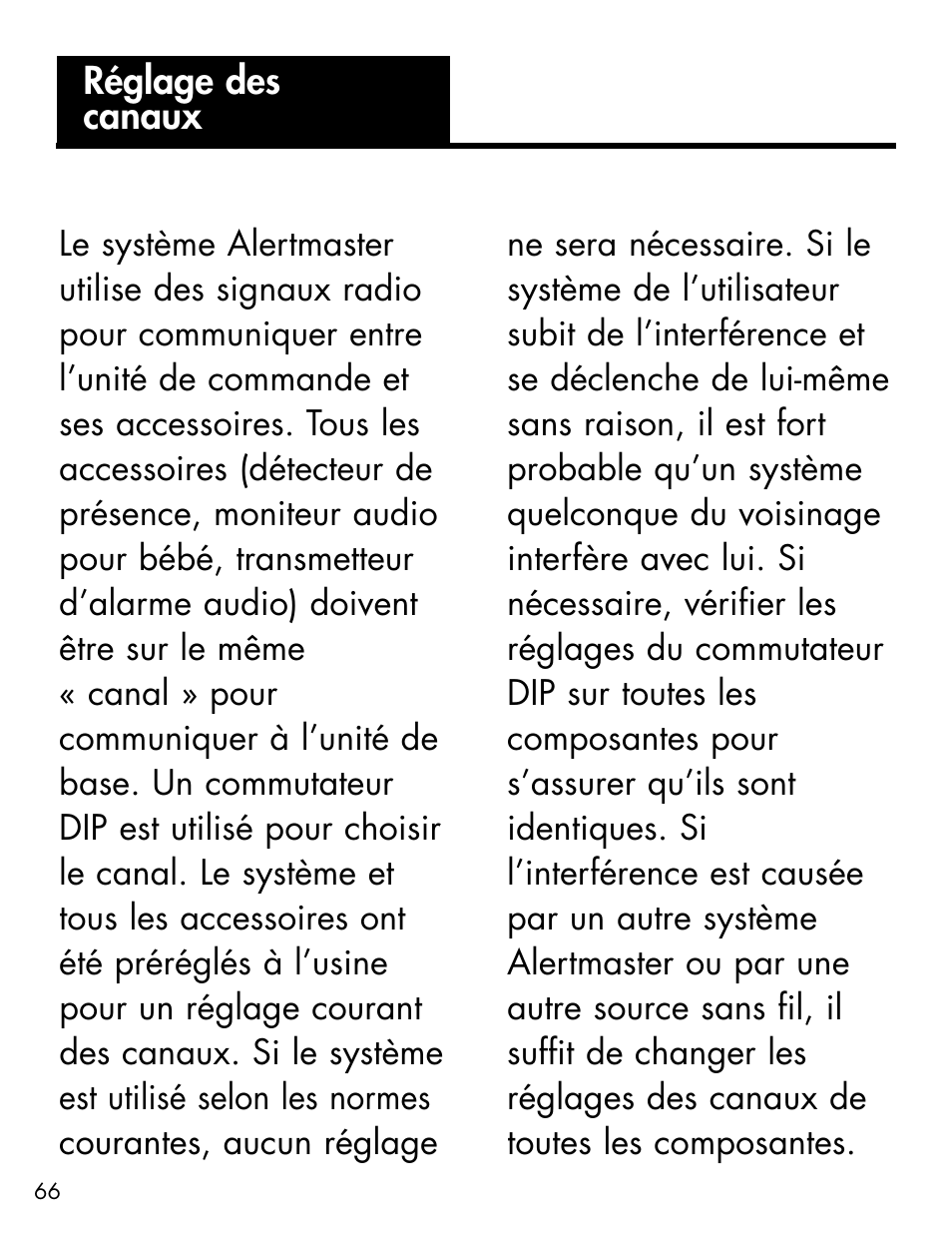 Réglage des canaux | Ameriphone ALERTMASTER AM-RX2 User Manual | Page 69 / 83