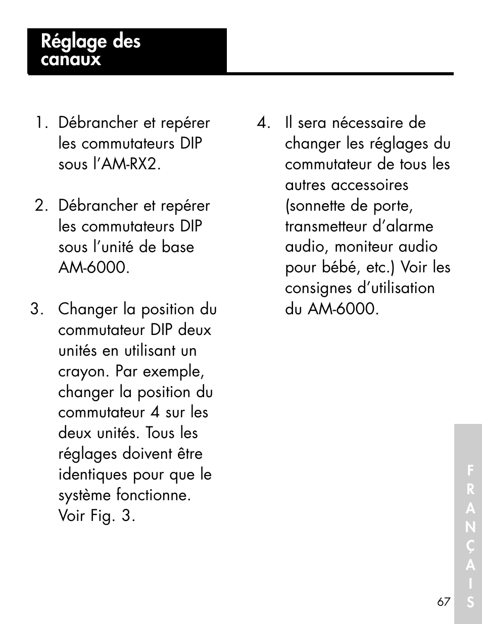 Réglage des canaux | Ameriphone ALERTMASTER AM-RX2 User Manual | Page 70 / 83