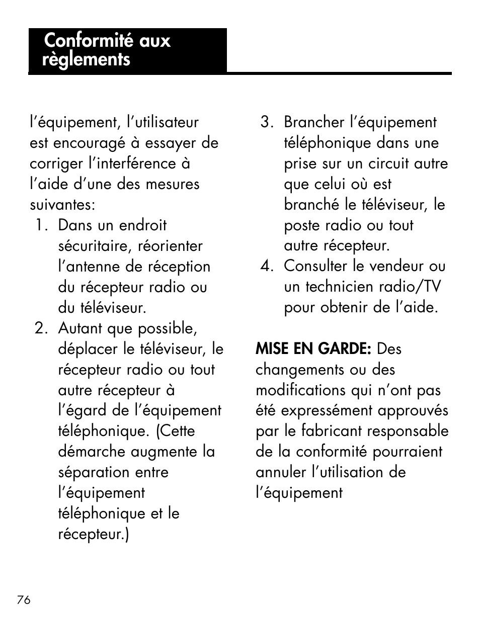 Conformité aux règlements | Ameriphone ALERTMASTER AM-RX2 User Manual | Page 79 / 83