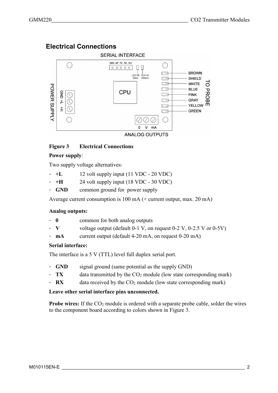 Electrical connections | Vaisala GMM220 User Manual | Page 2 / 6