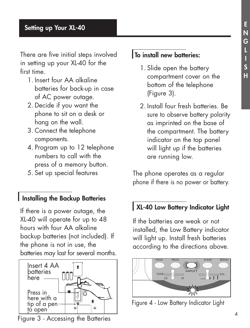 Insert 4 aa batteries here | Ameriphone AMPLIFIED TELEPHONE User Manual | Page 10 / 88