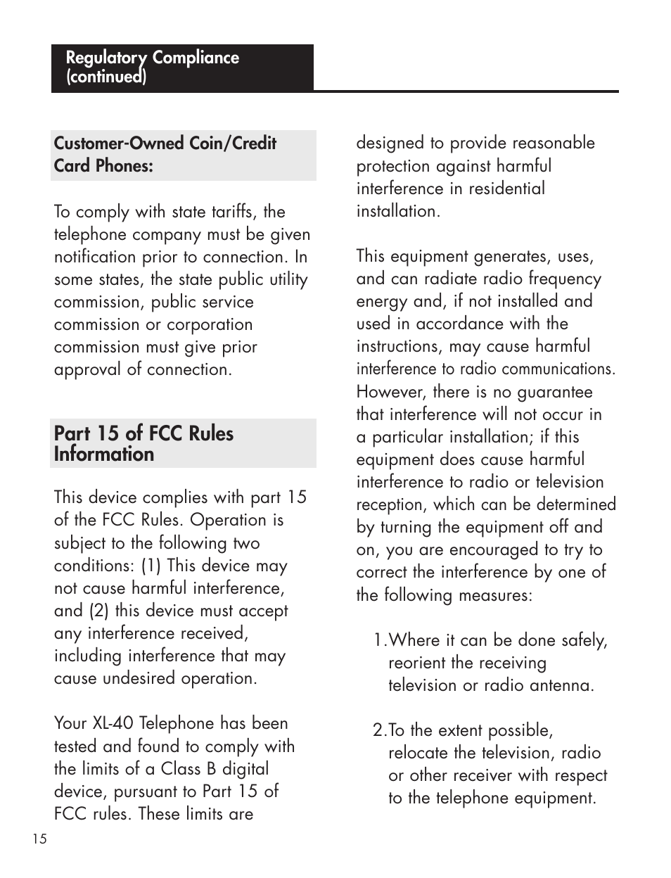 Part 15 of fcc rules information | Ameriphone AMPLIFIED TELEPHONE User Manual | Page 21 / 88