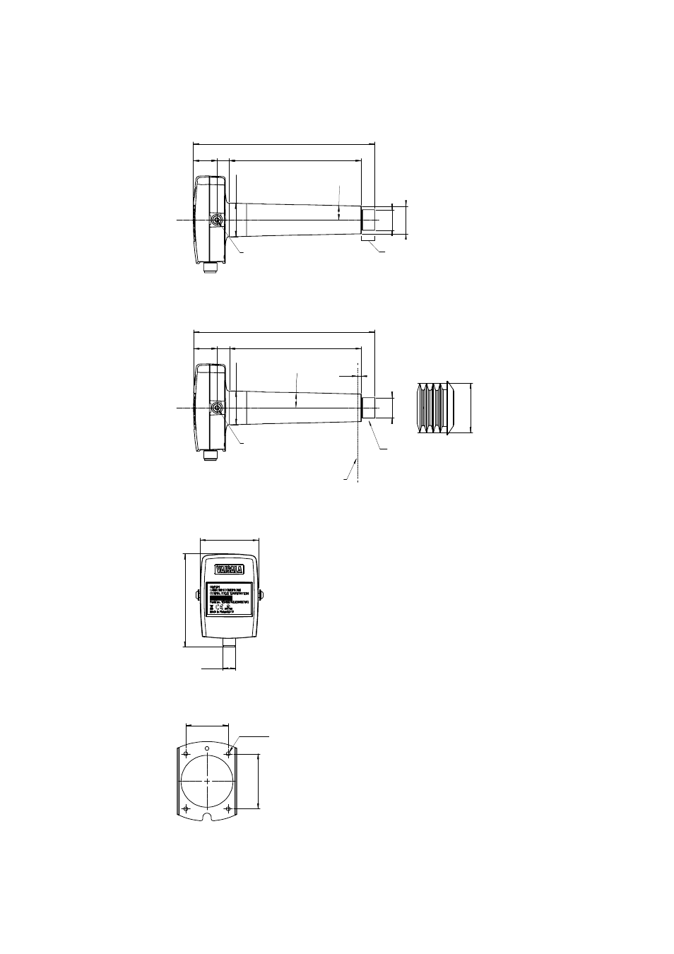 Dimensions, Figure 6, Probe dimensions without silicone plug | Figure 7, Probe dimensions with silicone plug, Figure 8, Electronics housing dimensions, Figure 9, Attachment bracket dimensions, Figure 6 probe dimensions without silicone plug | Vaisala GMP231 User Manual | Page 24 / 90