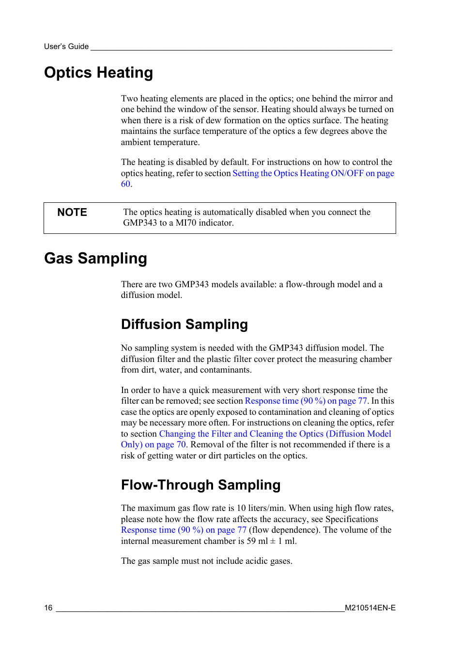 Optics heating, Gas sampling, Diffusion sampling | Flow-through sampling, Optics heating gas sampling, Diffusion sampling flow-through sampling | Vaisala GMP343 User Manual | Page 18 / 94