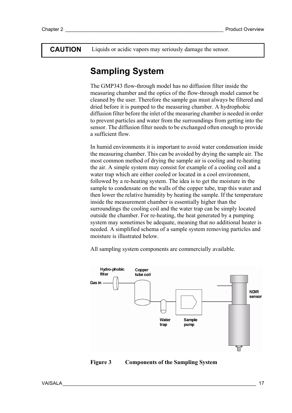 Sampling system, Figure 3, Components of the sampling system | Vaisala GMP343 User Manual | Page 19 / 94