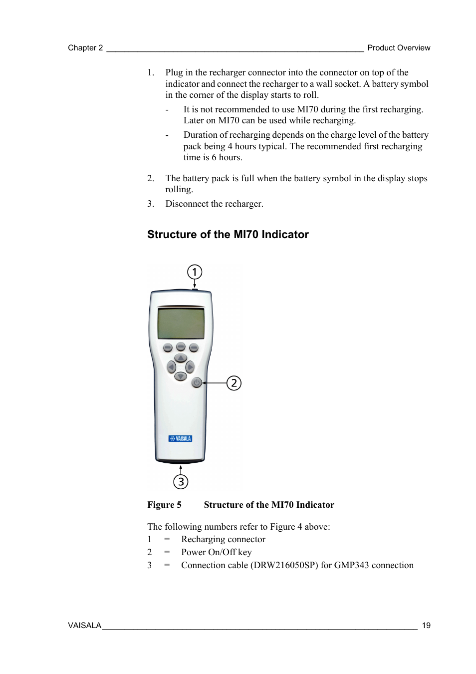 Structure of the mi70 indicator, Figure 5 | Vaisala GMP343 User Manual | Page 21 / 94