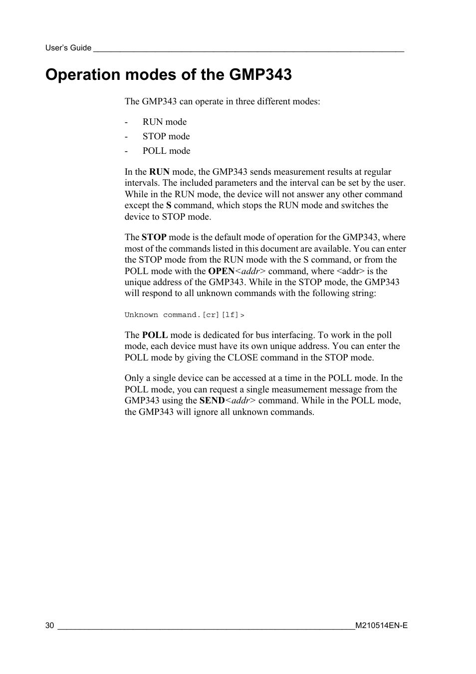 Operation modes of the gmp343 | Vaisala GMP343 User Manual | Page 32 / 94