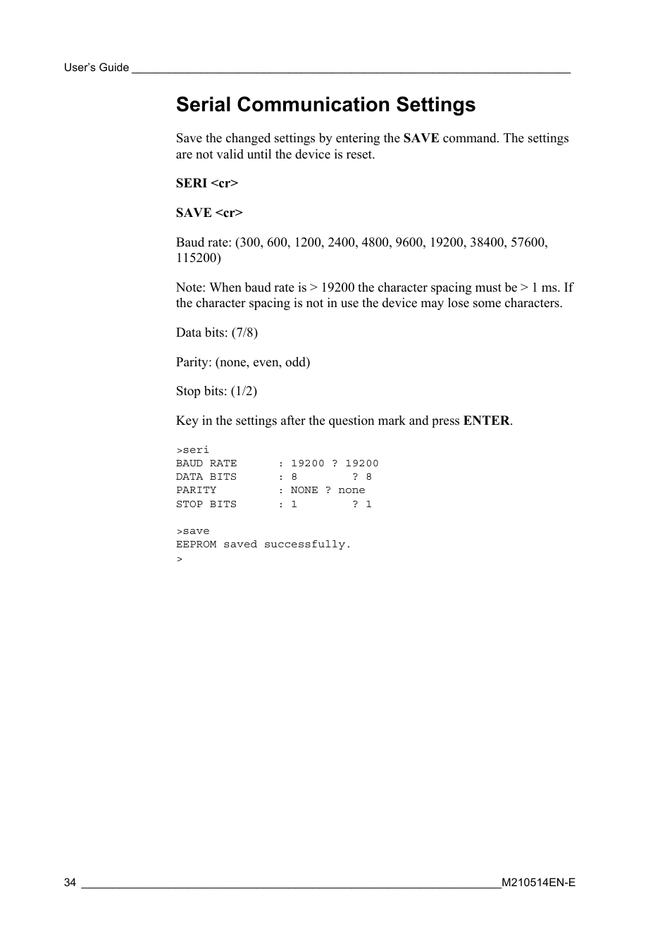 Serial communication settings | Vaisala GMP343 User Manual | Page 36 / 94