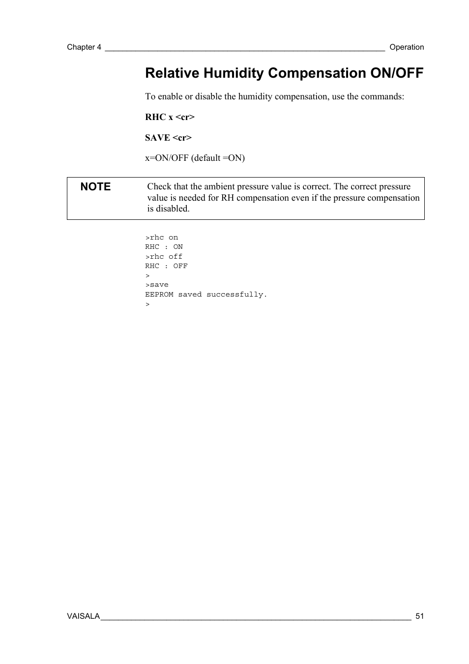 Relative humidity compensation on/off | Vaisala GMP343 User Manual | Page 53 / 94