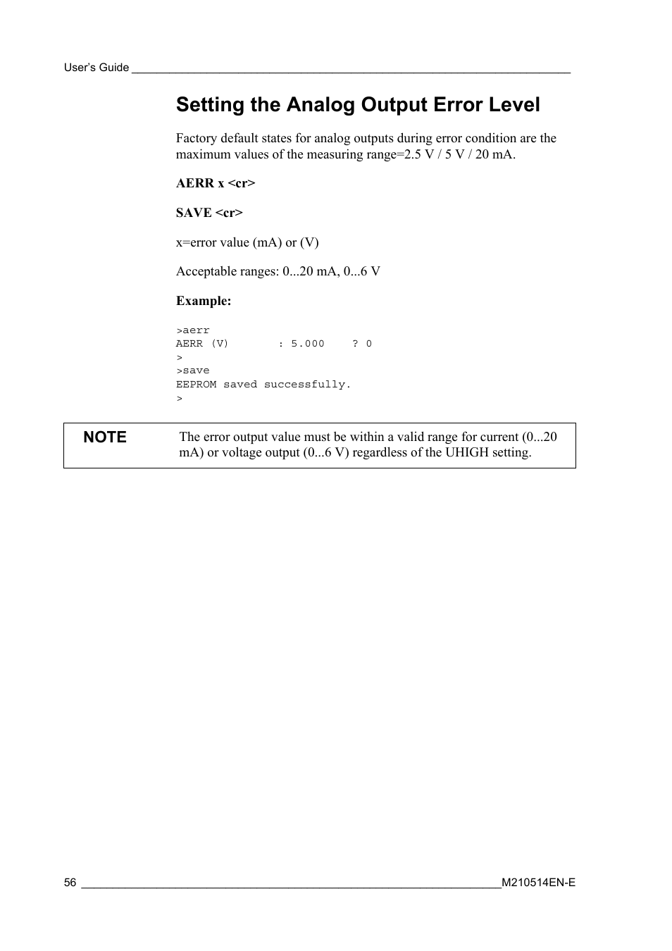 Setting the analog output error level | Vaisala GMP343 User Manual | Page 58 / 94