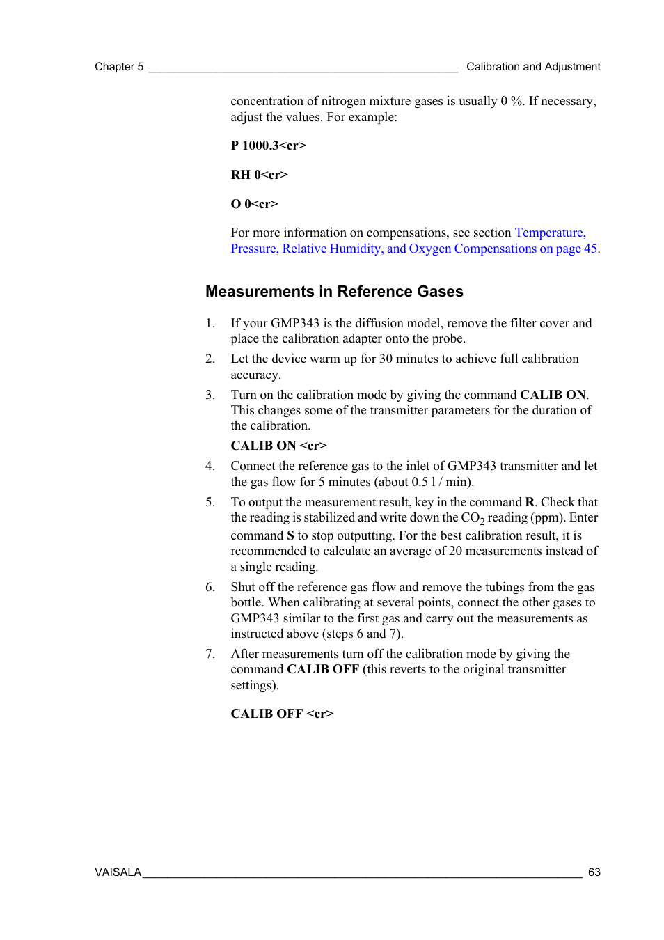 Measurements in reference gases | Vaisala GMP343 User Manual | Page 65 / 94