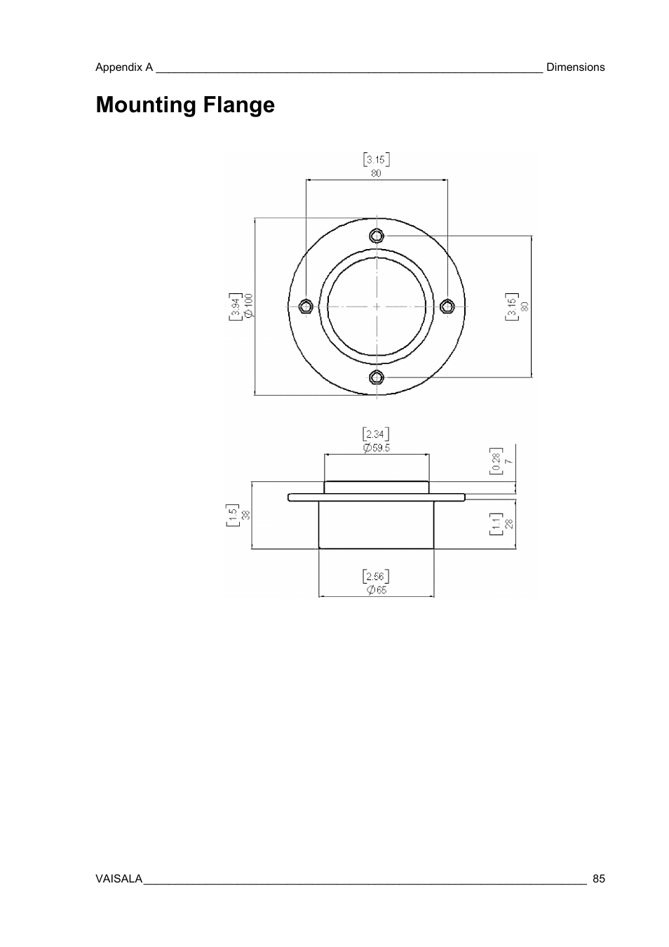 Mounting flange | Vaisala GMP343 User Manual | Page 87 / 94