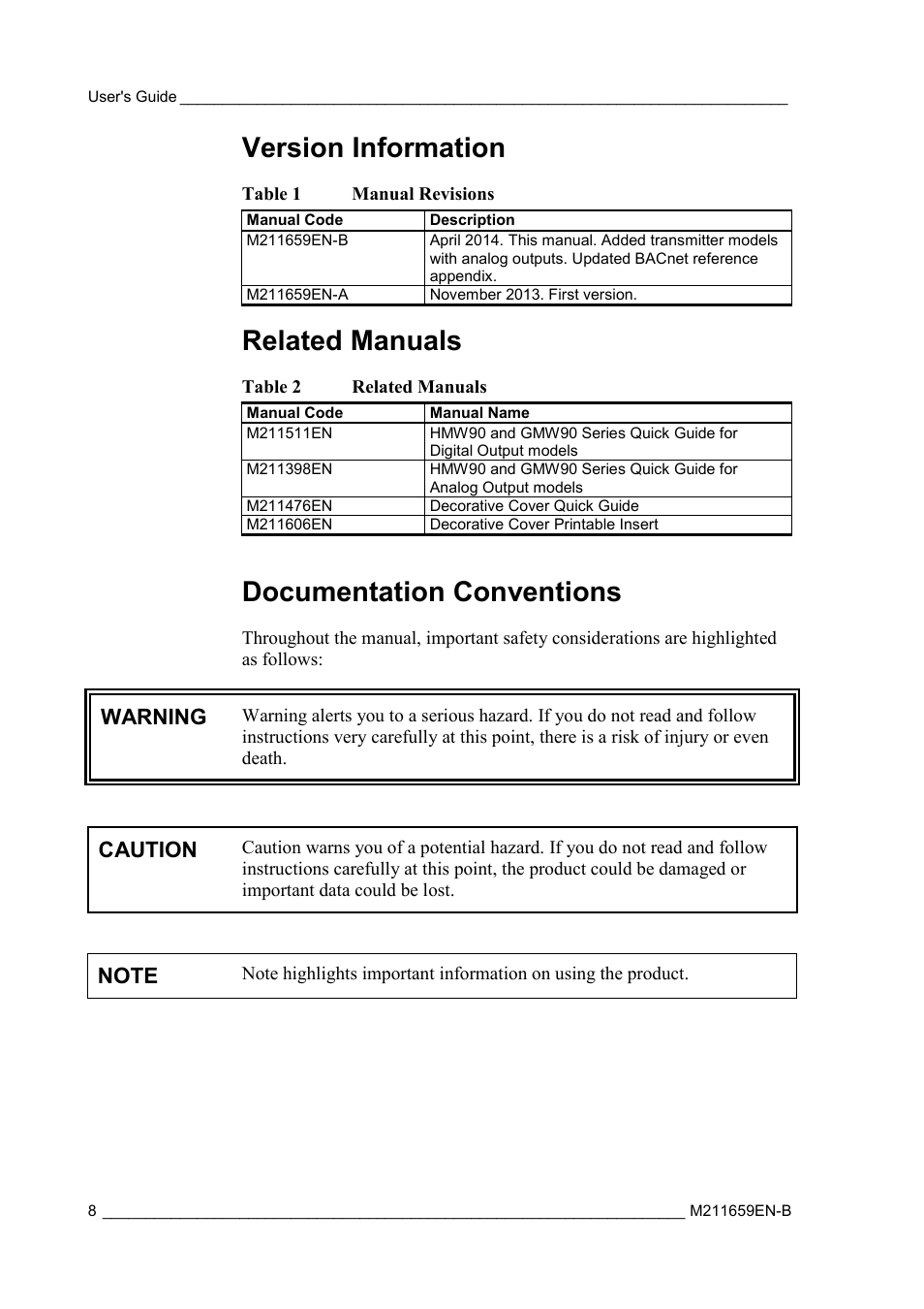 Version information, Related manuals, Documentation conventions | Warning, Caution | Vaisala GMW90 User Manual | Page 10 / 101