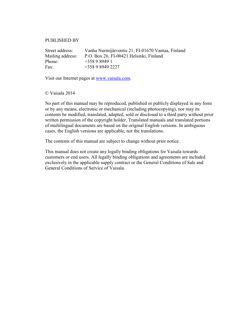 Vaisala GMW90 User Manual | Page 2 / 101