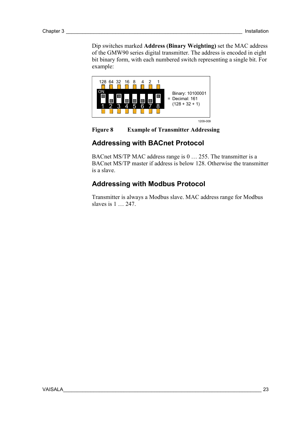 Addressing with bacnet protocol, Addressing with modbus protocol, Figure 8 | Example of transmitter addressing | Vaisala GMW90 User Manual | Page 25 / 101