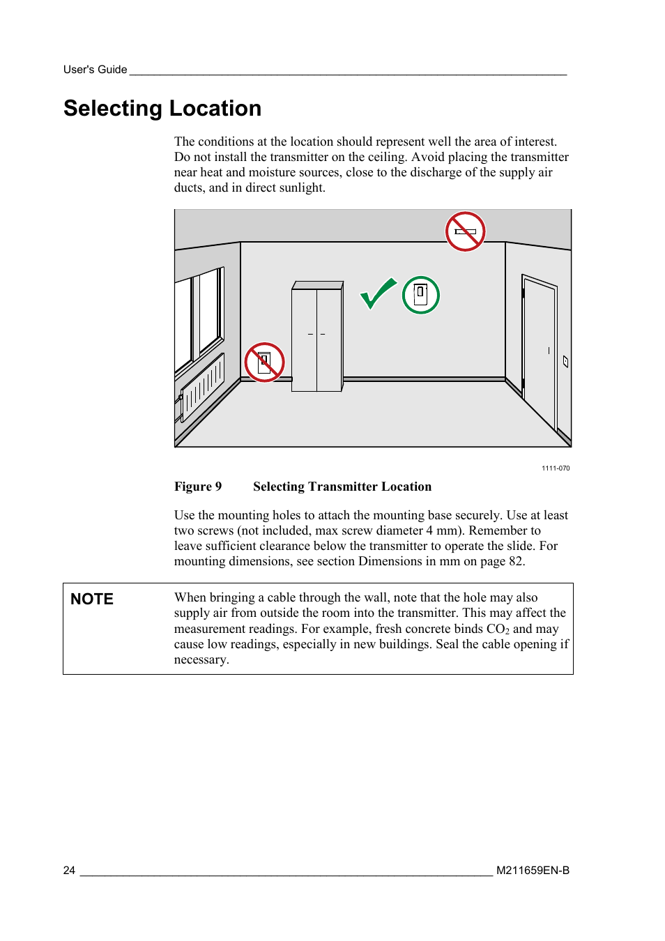 Selecting location, Figure 9, Selecting transmitter location | Vaisala GMW90 User Manual | Page 26 / 101