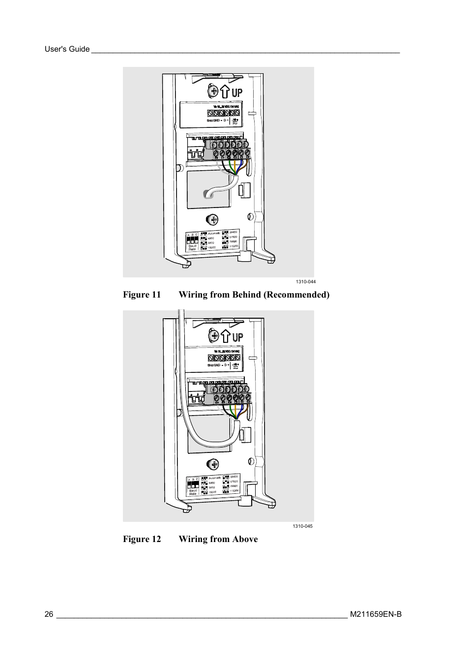 Figure 11, Wiring from behind (recommended), Figure 12 | Wiring from above, Figure 11 wiring from behind (recommended), Figure 12 wiring from above | Vaisala GMW90 User Manual | Page 28 / 101