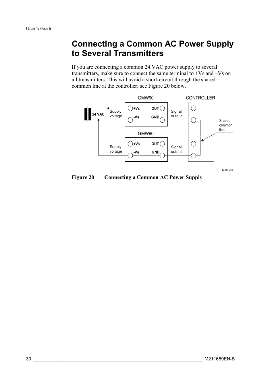 Connecting a common ac power supply to several, Transmitters, Figure 20 | Connecting a common ac power supply, Figure 20 connecting a common ac power supply | Vaisala GMW90 User Manual | Page 32 / 101