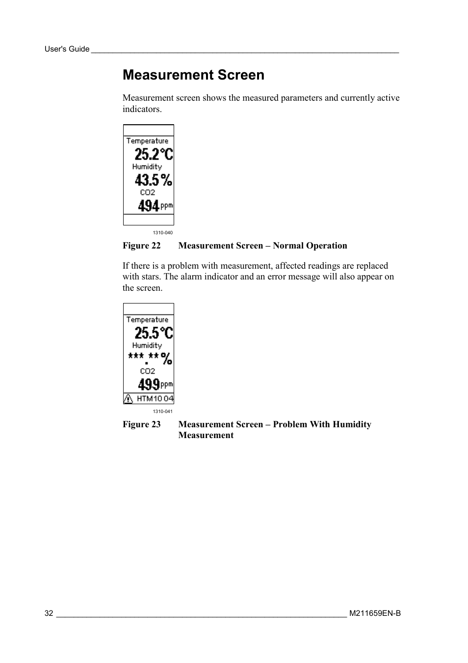 Measurement screen, Figure 22, Measurement screen – normal operation | Figure 23 | Vaisala GMW90 User Manual | Page 34 / 101