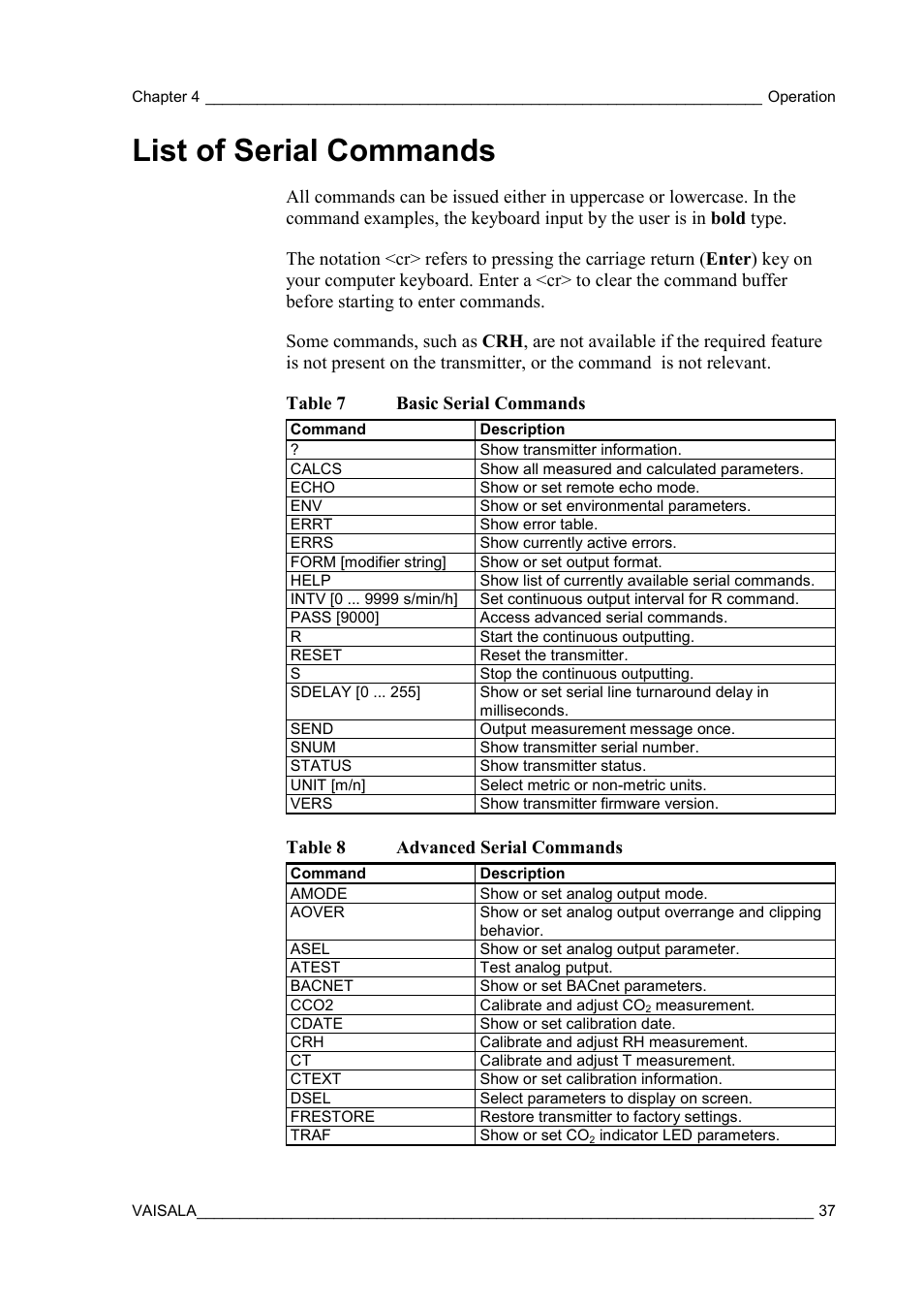 List of serial commands | Vaisala GMW90 User Manual | Page 39 / 101