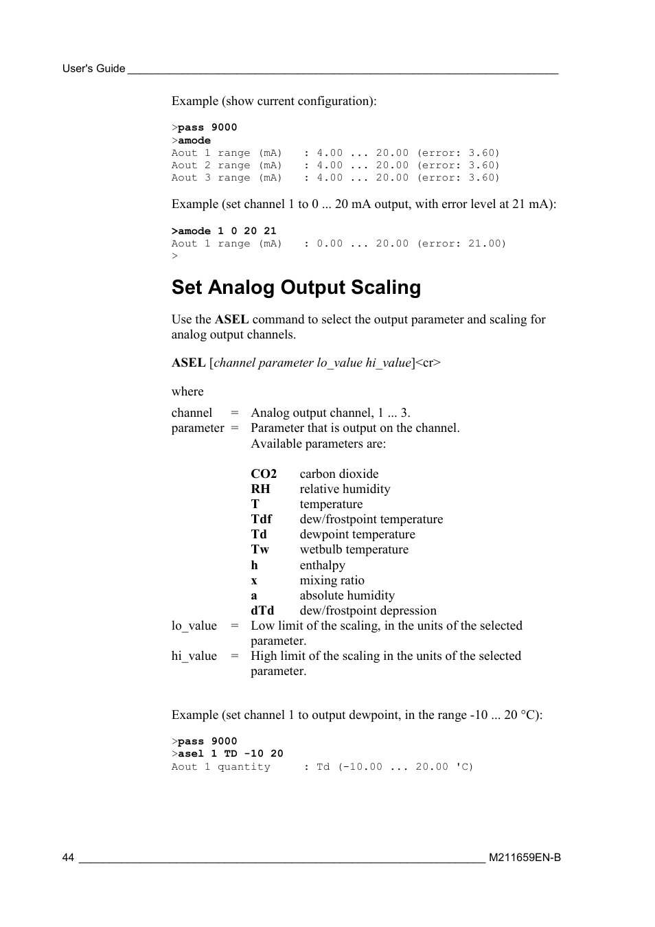 Set analog output scaling | Vaisala GMW90 User Manual | Page 46 / 101