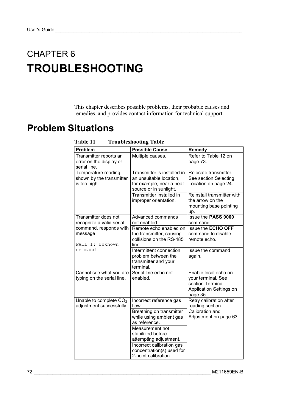 Troubleshooting, Problem situations, Chapter 6 | Chapter 6, troubleshooting | Vaisala GMW90 User Manual | Page 74 / 101