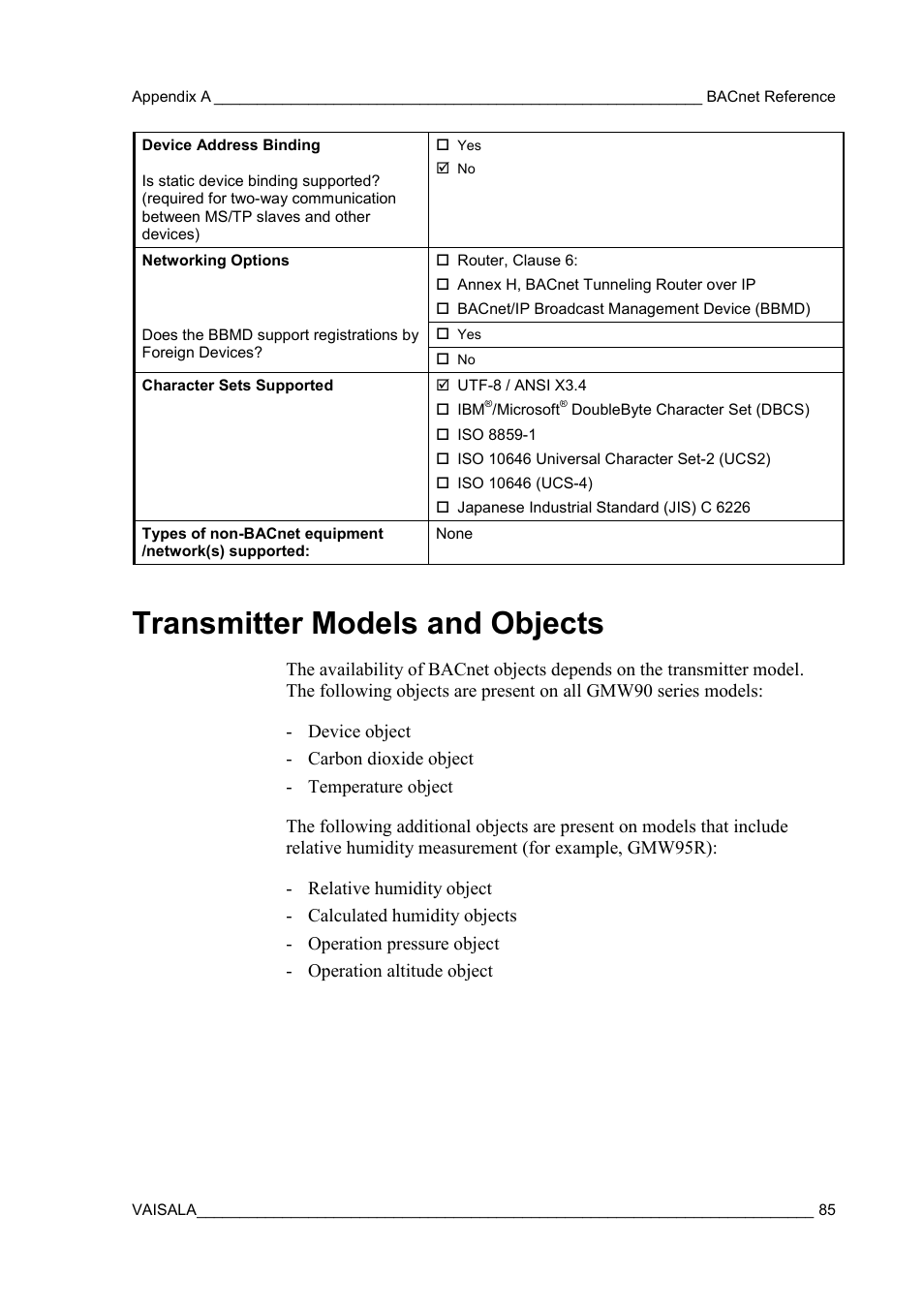 Transmitter models and objects | Vaisala GMW90 User Manual | Page 87 / 101