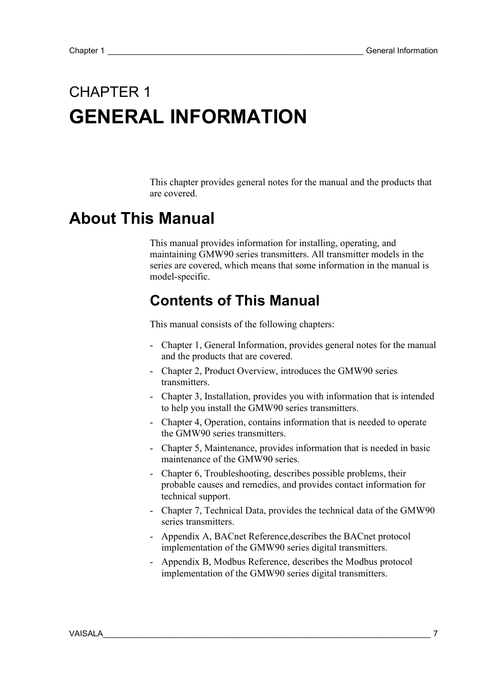 General information, About this manual, Contents of this manual | Chapter 1 | Vaisala GMW90 User Manual | Page 9 / 101