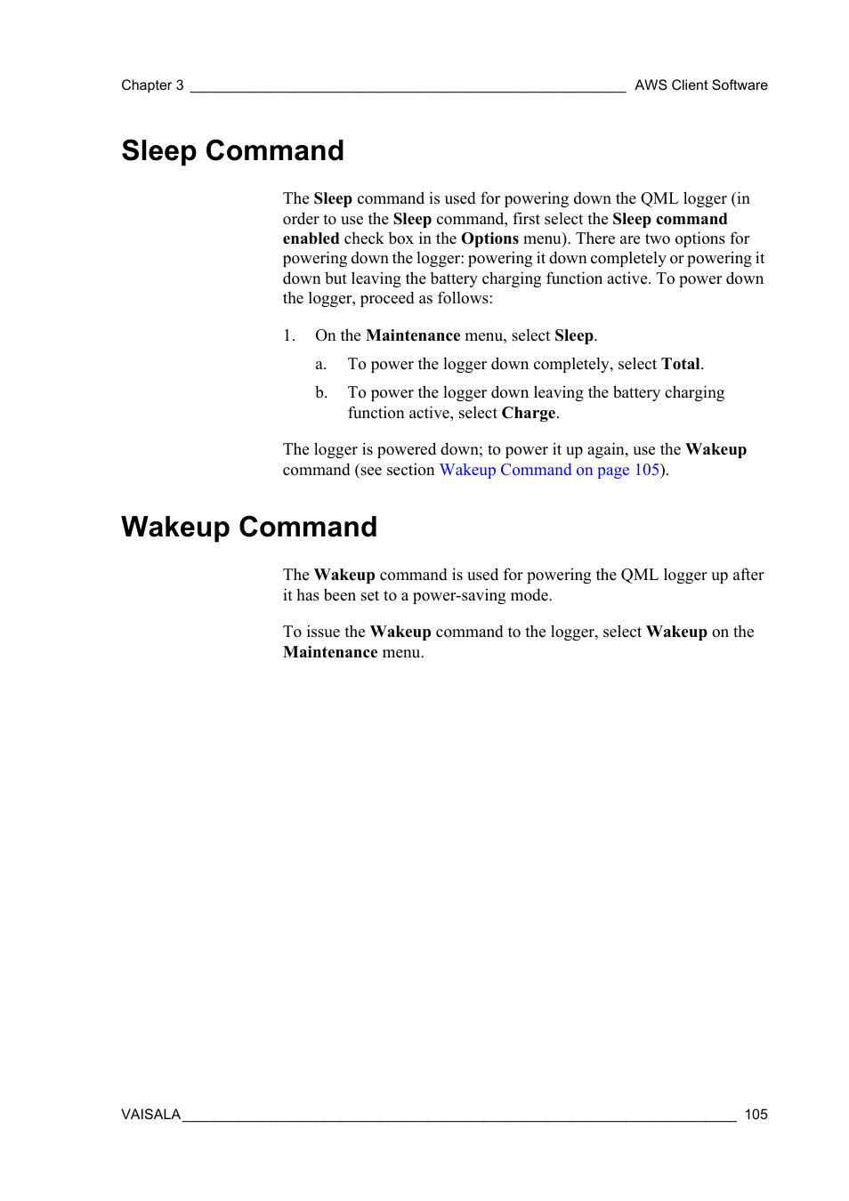 Sleep command, Wakeup command, Sleep command wakeup command | Vaisala Hydromet Data Collection Platform User Manual | Page 107 / 160