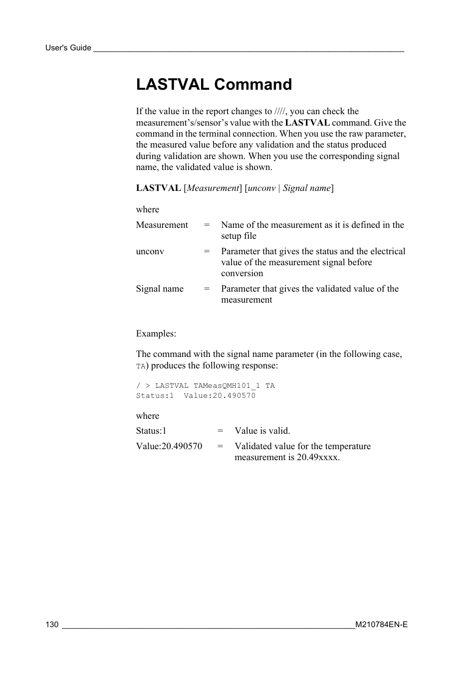 Lastval command | Vaisala Hydromet Data Collection Platform User Manual | Page 132 / 160