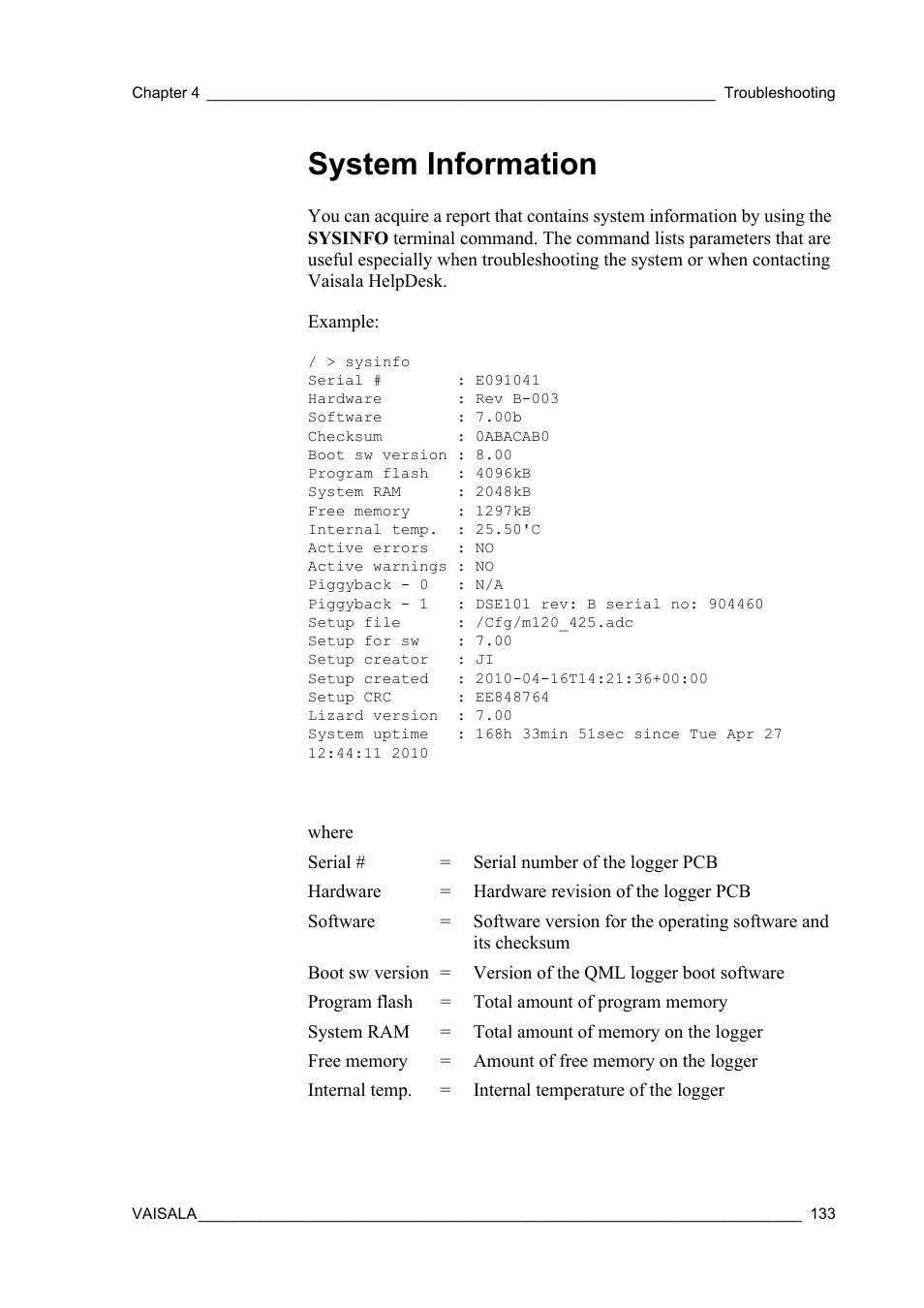 System information | Vaisala Hydromet Data Collection Platform User Manual | Page 135 / 160
