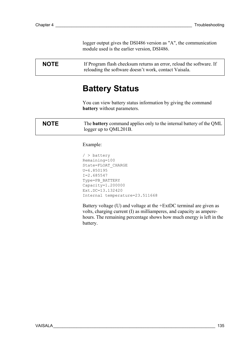 Battery status | Vaisala Hydromet Data Collection Platform User Manual | Page 137 / 160