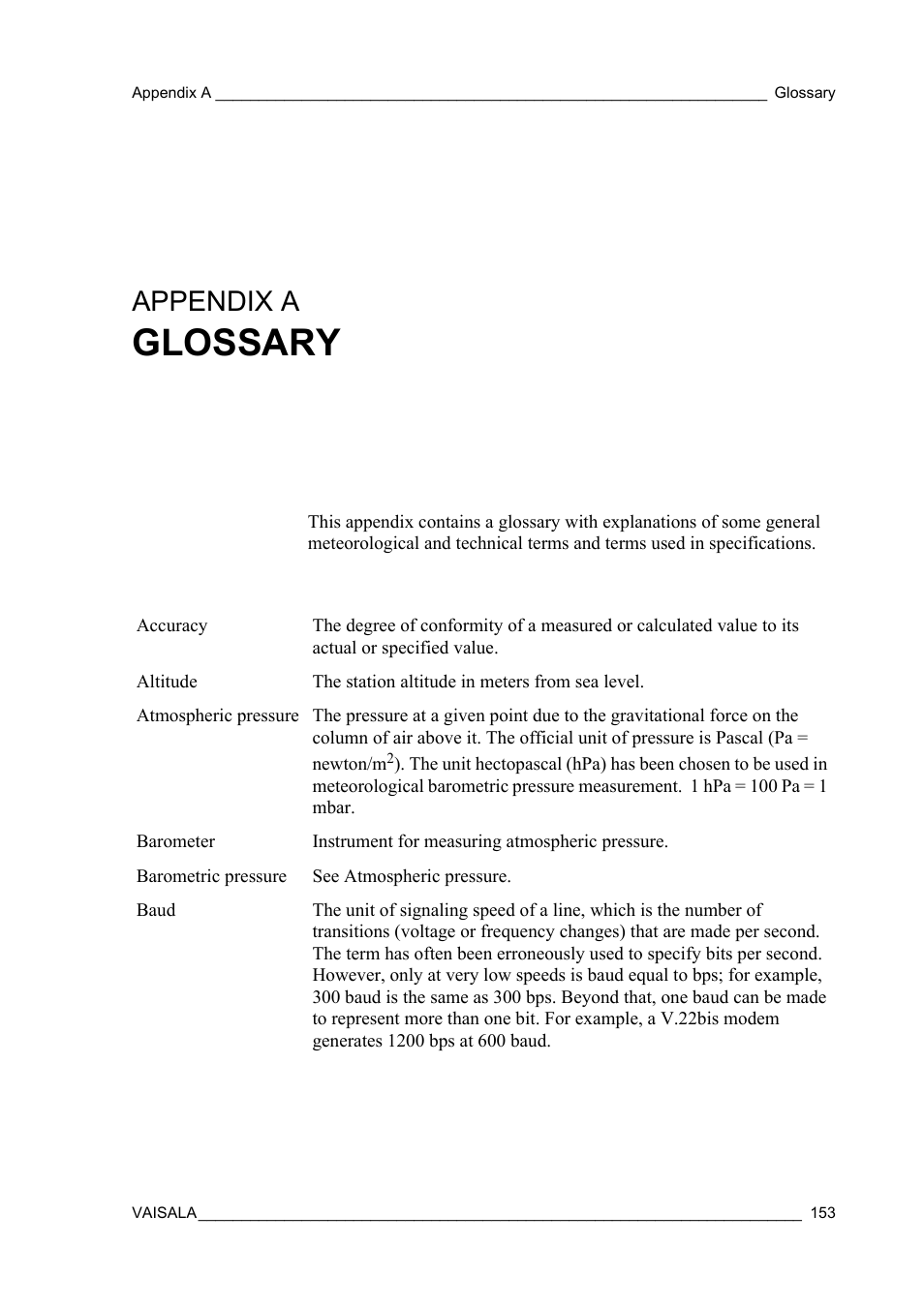 Appendix a glossary, Appendix a, Glossary | Vaisala Hydromet Data Collection Platform User Manual | Page 155 / 160