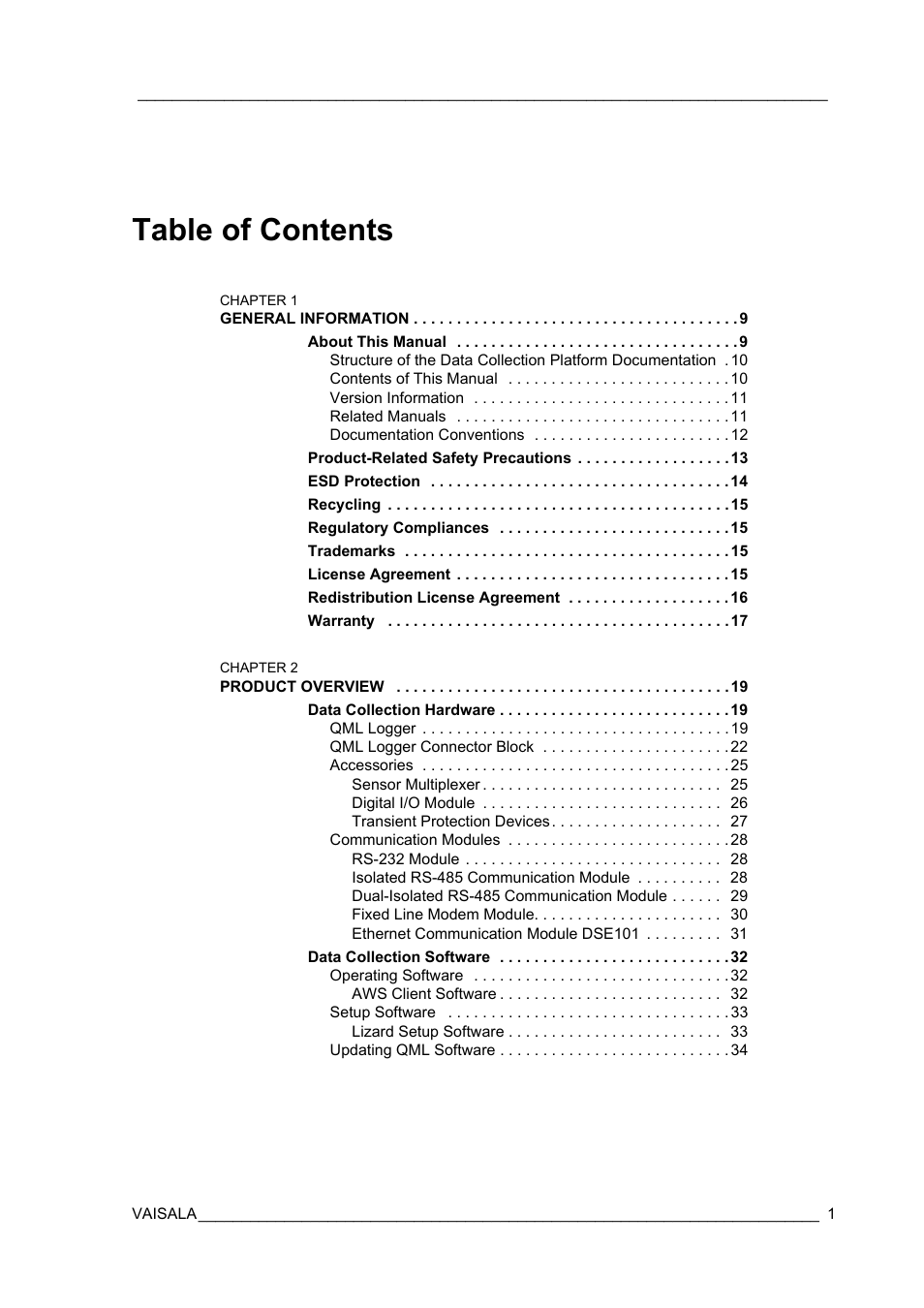 Vaisala Hydromet Data Collection Platform User Manual | Page 3 / 160