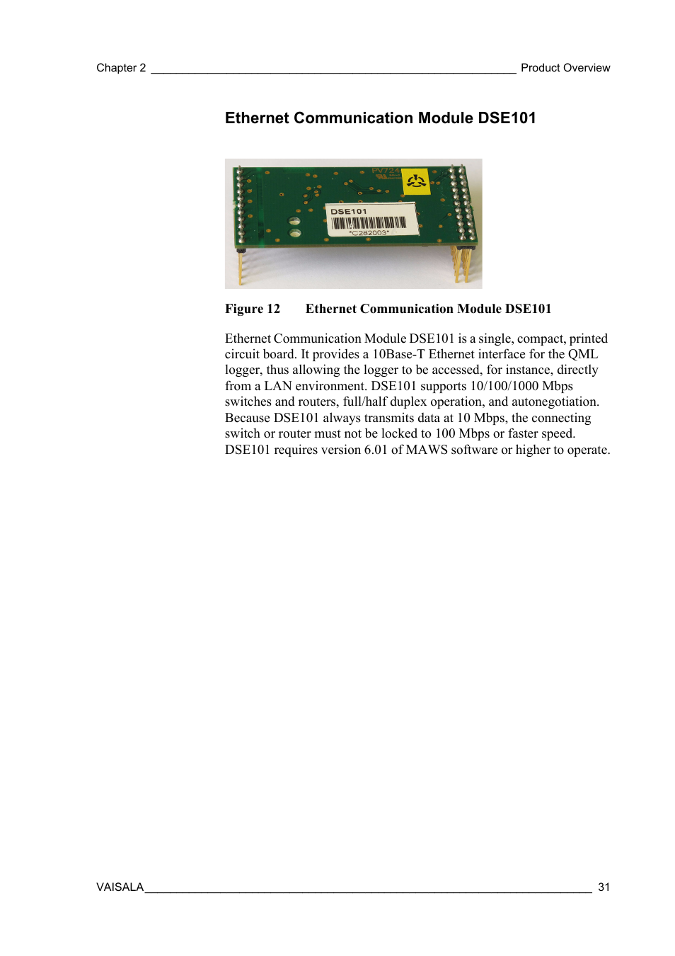 Ethernet communication module dse101, Figure 12 | Vaisala Hydromet Data Collection Platform User Manual | Page 33 / 160