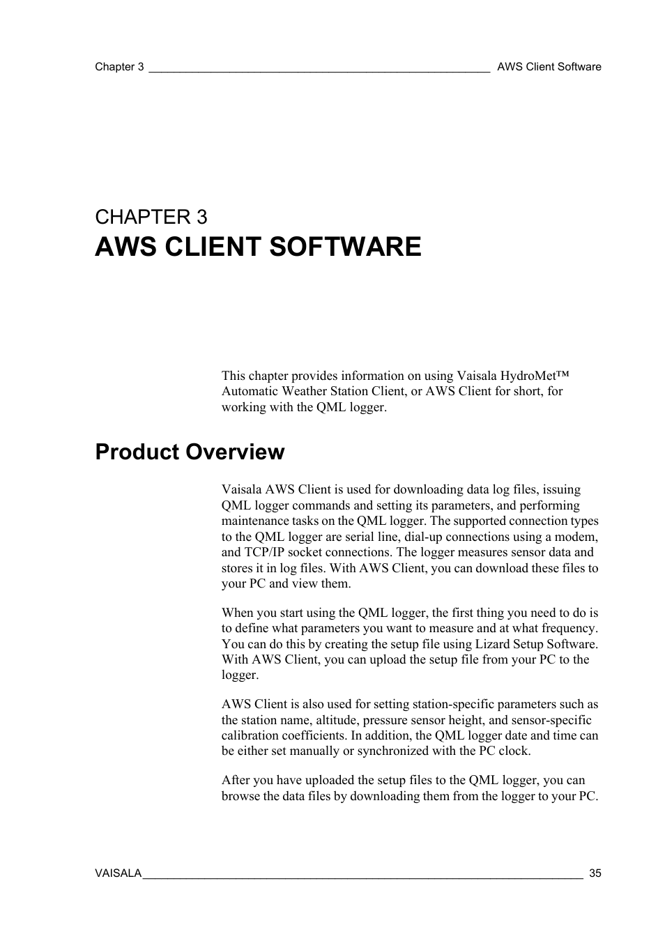 Chapter 3 aws client software, Product overview, Chapter 3 | Aws client software | Vaisala Hydromet Data Collection Platform User Manual | Page 37 / 160