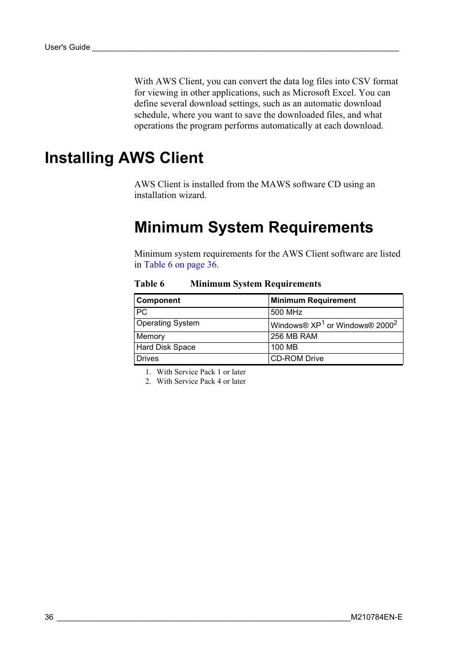 Installing aws client, Minimum system requirements, Table 6 | Vaisala Hydromet Data Collection Platform User Manual | Page 38 / 160