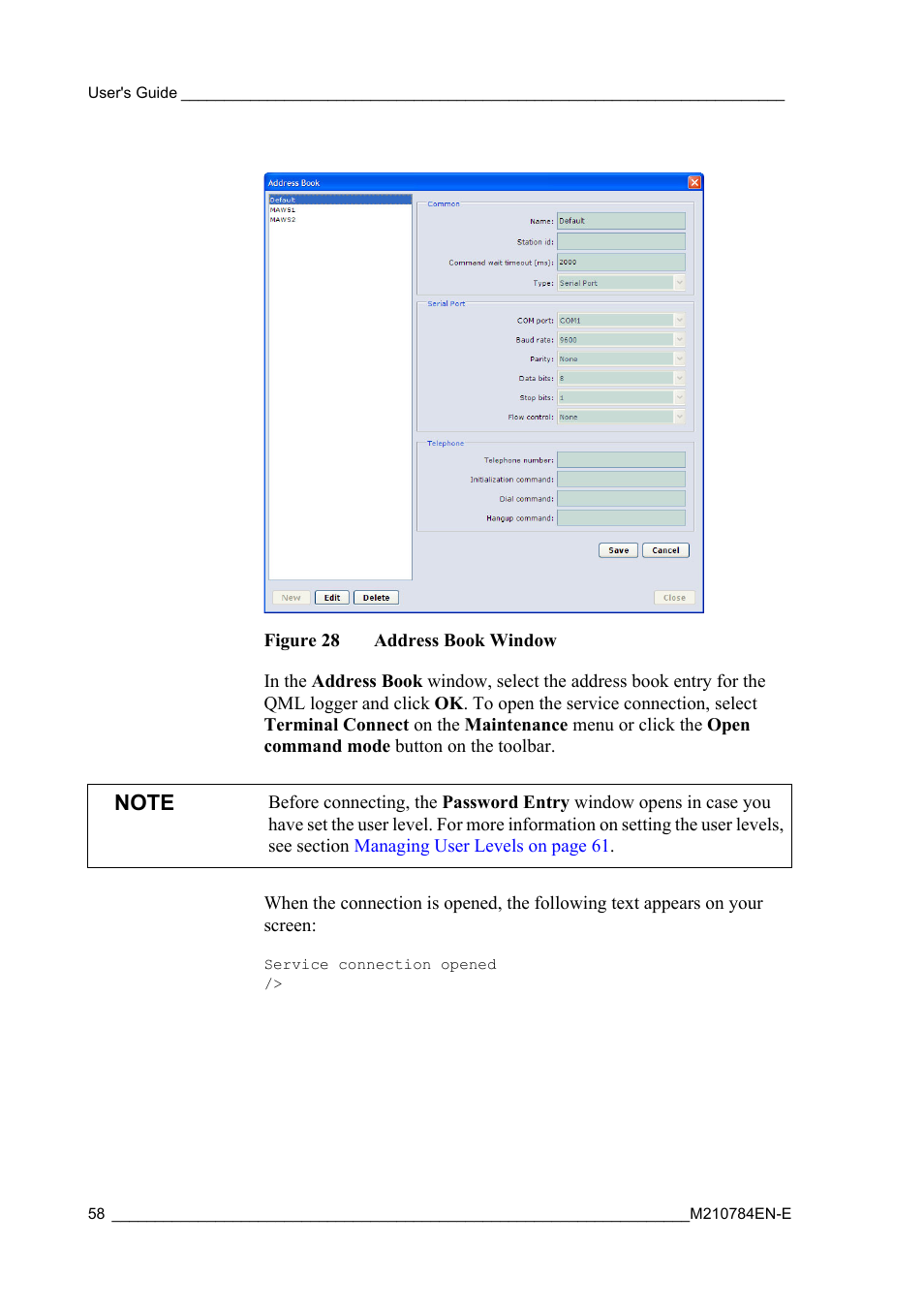 Figure 28, Address book window | Vaisala Hydromet Data Collection Platform User Manual | Page 60 / 160