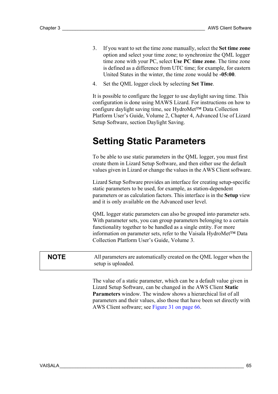 Setting static parameters | Vaisala Hydromet Data Collection Platform User Manual | Page 67 / 160