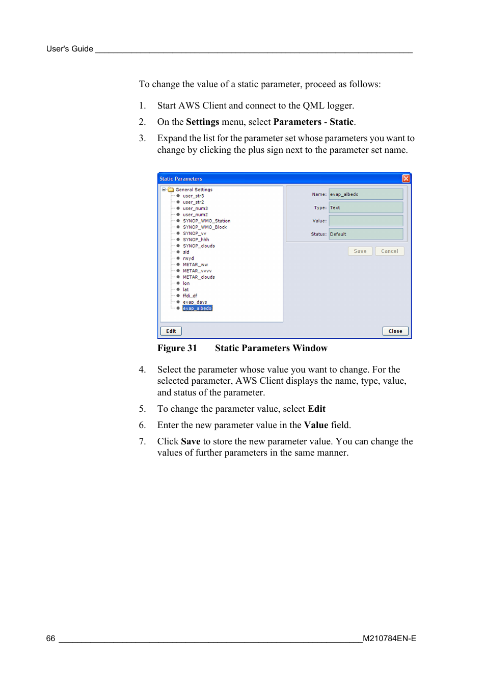 Figure 31, Static parameters window | Vaisala Hydromet Data Collection Platform User Manual | Page 68 / 160