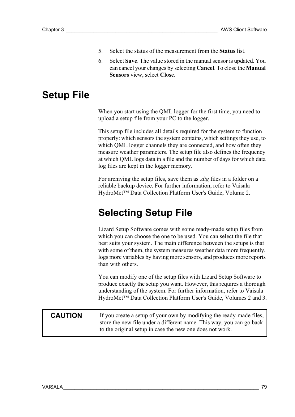 Setup file, Selecting setup file | Vaisala Hydromet Data Collection Platform User Manual | Page 81 / 160