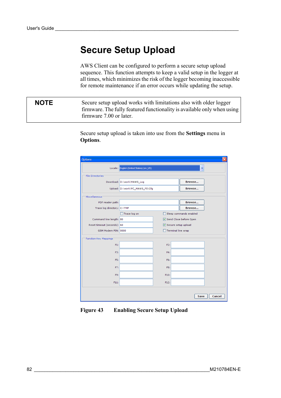 Secure setup upload, Figure 43, Enabling secure setup upload | Vaisala Hydromet Data Collection Platform User Manual | Page 84 / 160
